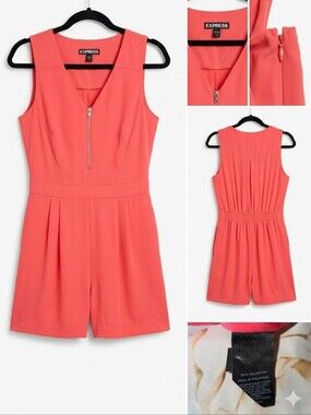 Express Coral Zip-Front Sleeveless Romper